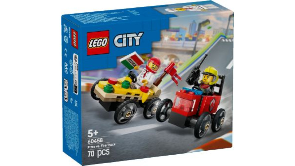 Lego, City Great Vehicles Pack veicoli da corsa: pizzaiolo contro pompiere 60458
