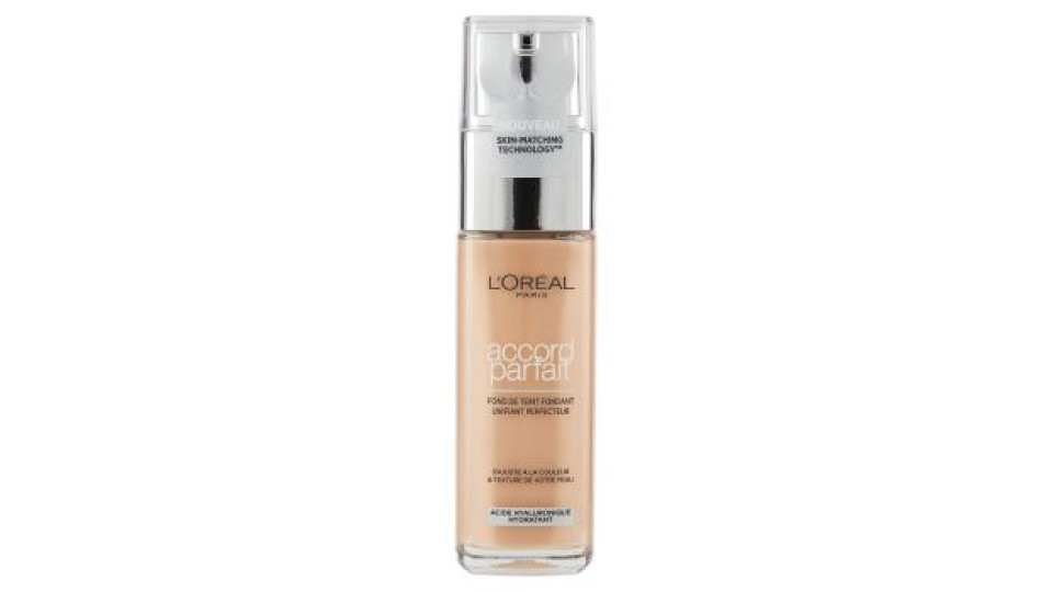L'Oréal Paris Accord Parfait, Fondotinta Liquido con Acido Ialuronico, 3.D/3.W Beige Dore, 30 ml