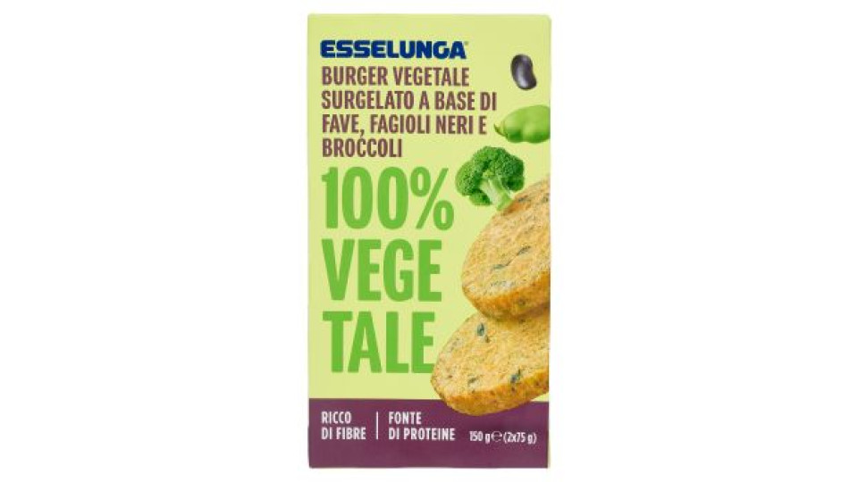 Esselunga Burger vegetale surgelato a base di fave, fagioli neri e broccoli 100% vegetale 2 x 75 g