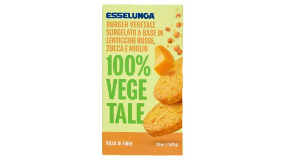 Esselunga Burger vegetale surgelato a base di lenticchie rosse, zucca e miglio 100% vegetale 2 x 75