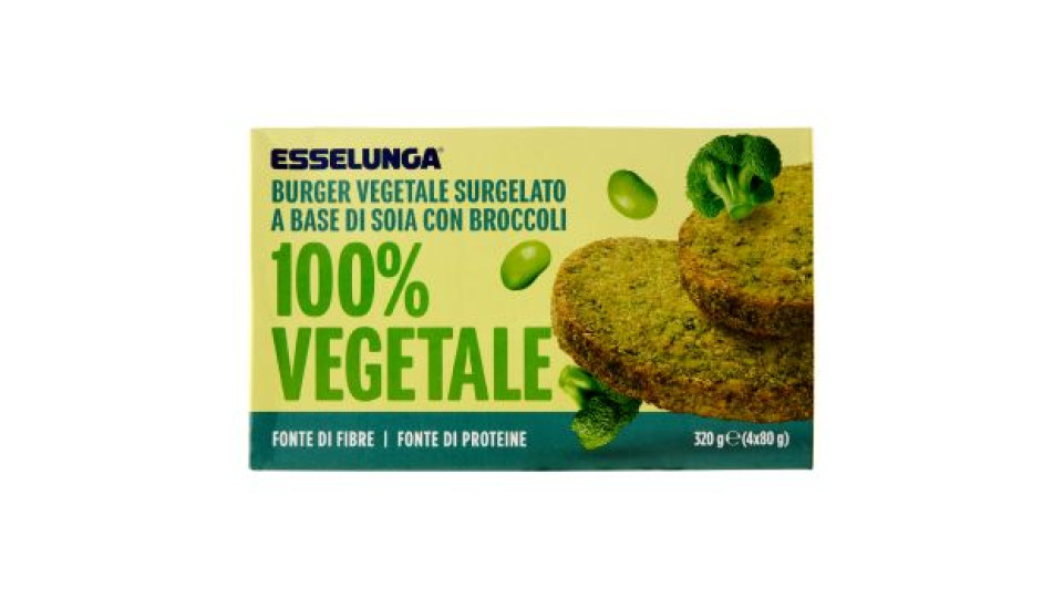 Esselunga burger 100% vegetale surgelati a base di soia con broccoli surgelati 4x80 g