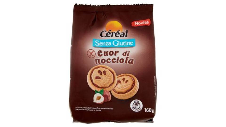 Céréal Cuor di Nocciola, Biscotti ripieni alla nocciola e cacao, Senza Glutine, Senza Lievito - 160g