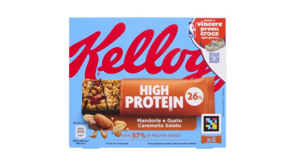 Kellogg's High Protein 25% Mandorle e Gusto Caramello Salato 4 x 35 g