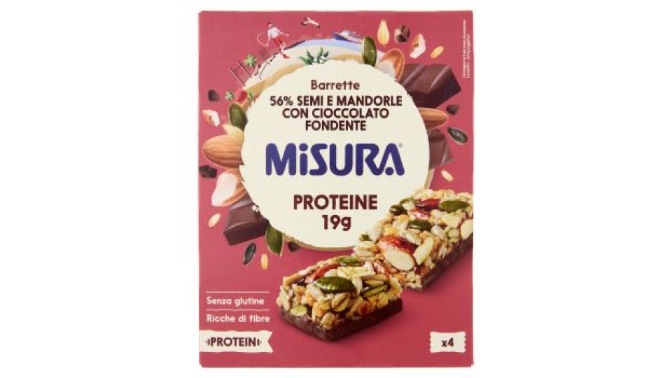 Misura Protein Barrette 56% Semi e Mandorle con Cioccolato Fondente 4 x 30 g