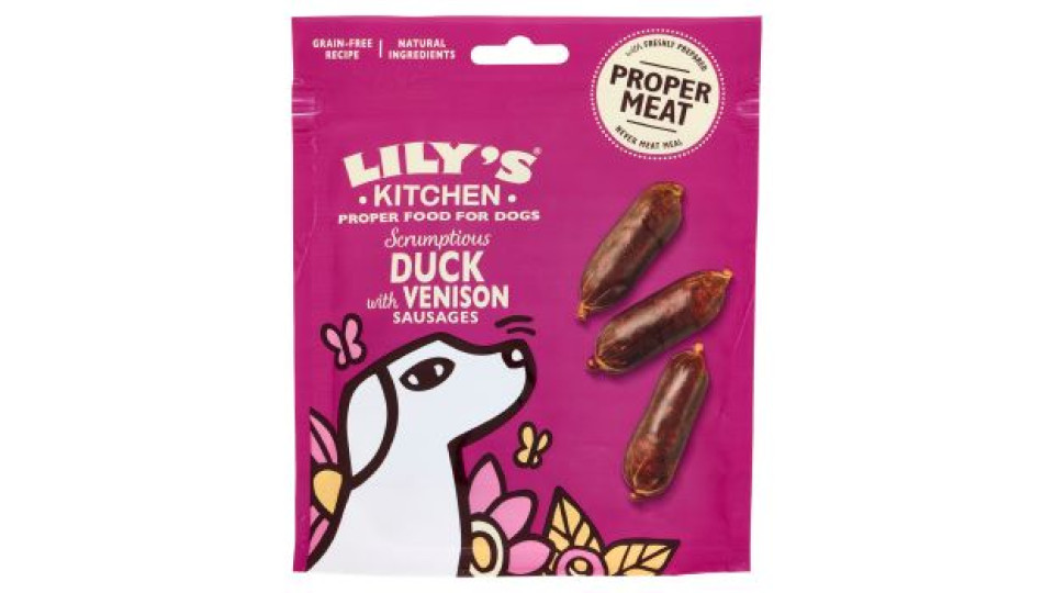 Lily's Kitchen, alimento complementare per cani adulti a partire da 4 mesi di età salsiccia di anatra e cervo 70 g