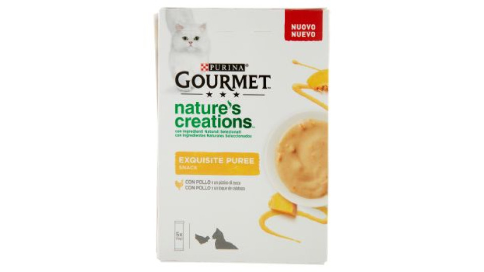 PURINA GOURMET Snack gatto Nature's Creations Exquisite Puree con Pollo e Zucca Multipack 5x10g