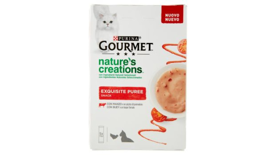 PURINA GOURMET Snack gatto Nature's Creations Exquisite Puree con Manzo e Pomodoro Multipack 5x10g