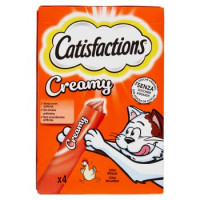 Catisfactions, Snack Cremoso Liquido per Gatto, con irresistibile Pollo, 4 Confezioni da 10 g
