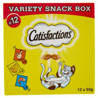 Catisfactions Snack Gatto Scatola Mista Tre Gusti Pollo Formaggio Salmone 12 Confezioni da 60g