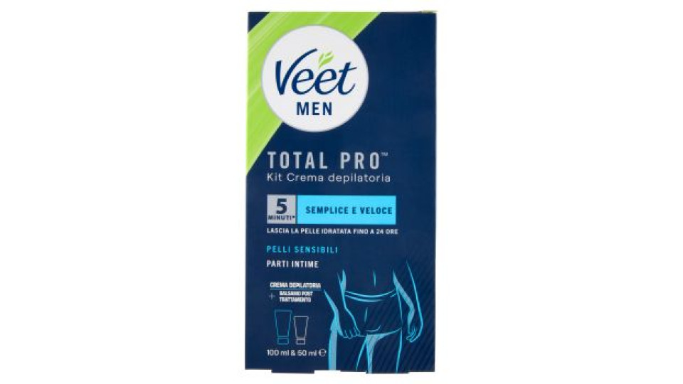 Veet Men Kit Depilazione Intima per Pelle Sensibile, Crema Depilatoria 100ml e Balsamo Post 50ml