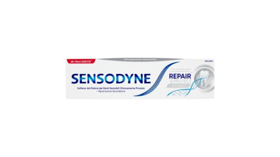 Sensodyne Repair & Protect Whitening, Effetto sbiancante, Dentifricio Denti Sensibili 65+10ML gratis