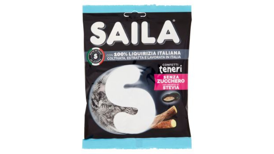 Saila con 100% Liquirizia Italiana Confetti teneri Senza Zucchero con estratto di Stevia 75 g