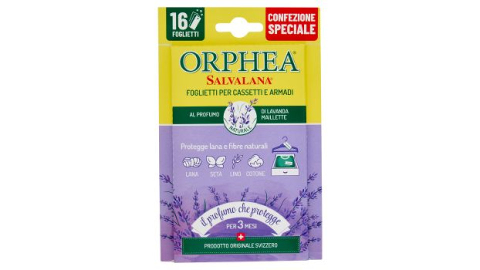 Orphea Salvalana Foglietti per Cassetti e Armadi al Profumo Naturale di Lavanda Maillette 16 x 0,65g