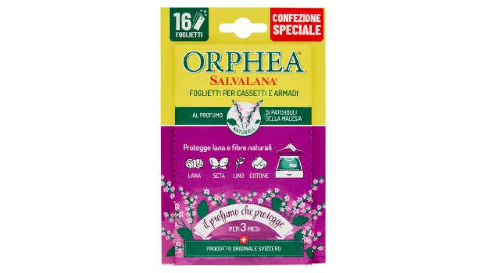 Orphea Salvalana Foglietti per Cassetti e Armadi al Profumo di Patchouli della Malesia 16 x 0,65 g