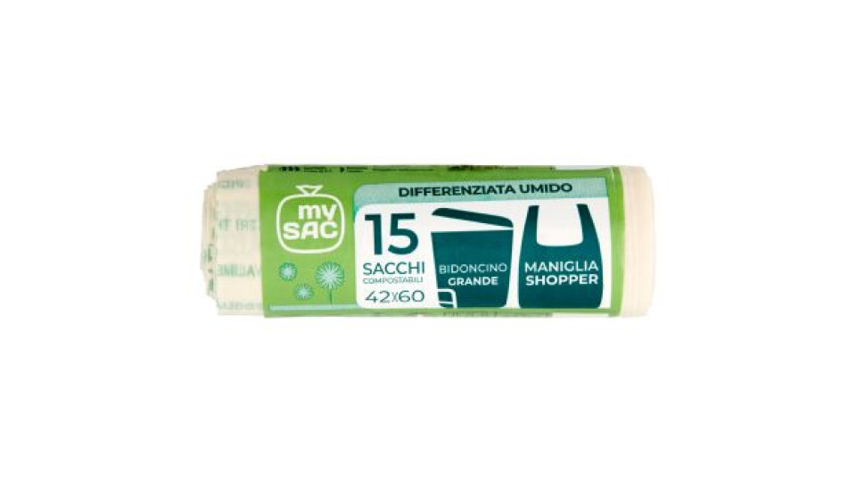 my Sac Differenziata Umido Sacchi Compostabili 42x60 Bidoncino Grande 15 pz