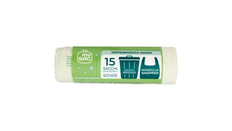 my Sac Differenziata Umido Sacchi Compostabili 60x68 Bidone Piccolo 15 pz