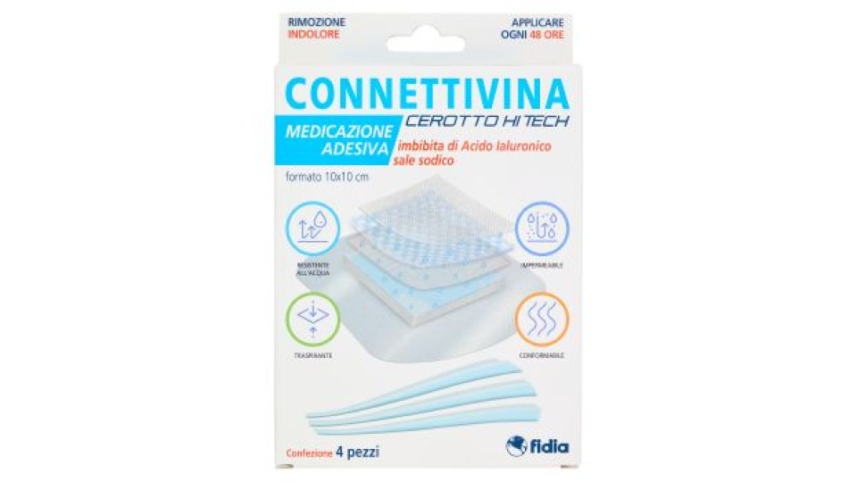 fidia Connettivina Medicazione Adesiva Cerotto Hi Tech formato 10x10 cm 4 pz