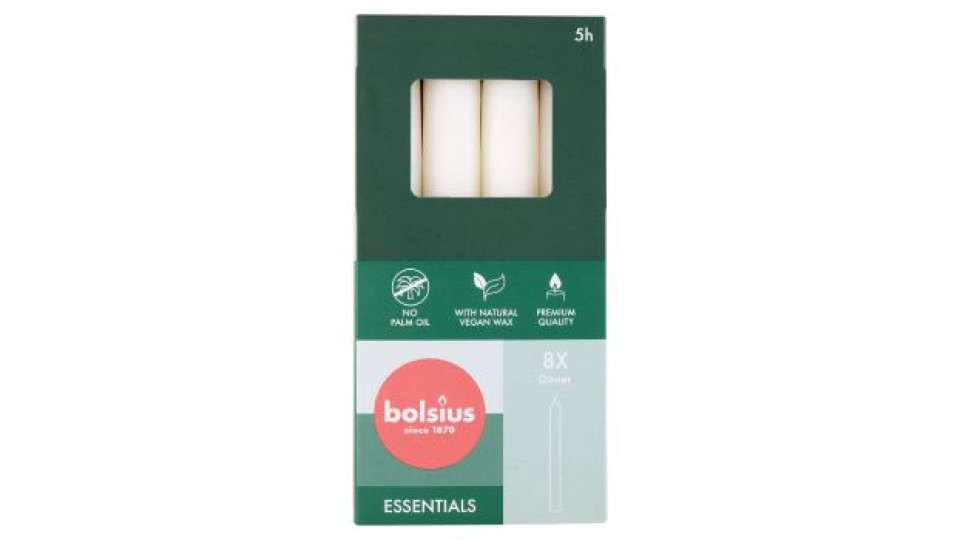 bolsius Candele a stelo 170/20 5h - Bianco confezione 8 pz