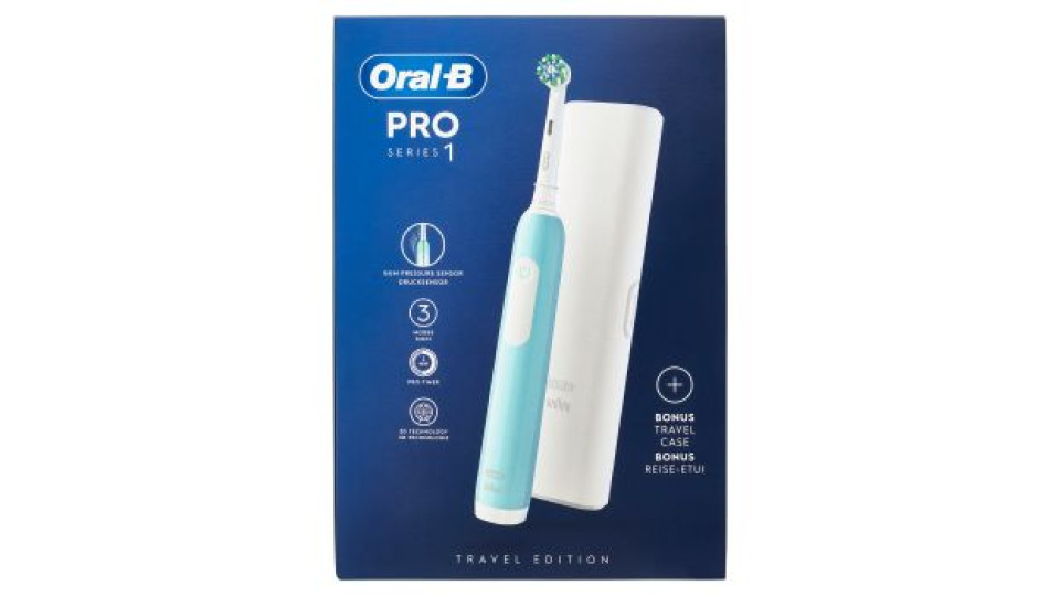 Oral-B Spazzolino Elettrico Denti Ricaricabile Pro Series 1 Caribbean Blue Travel Edition