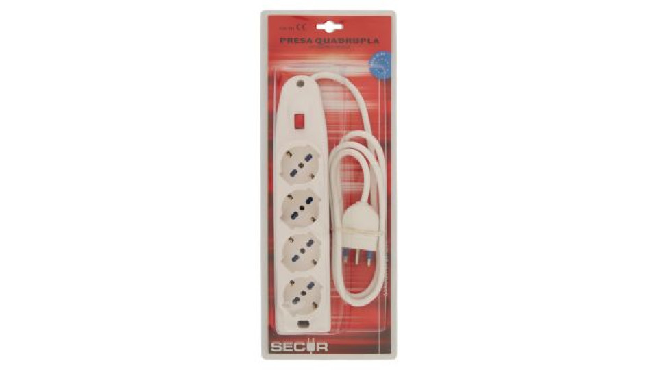 Secur Presa quadrupla con interruttore luminoso 10/16A 2P+T 250V ~ 1,5m cavo