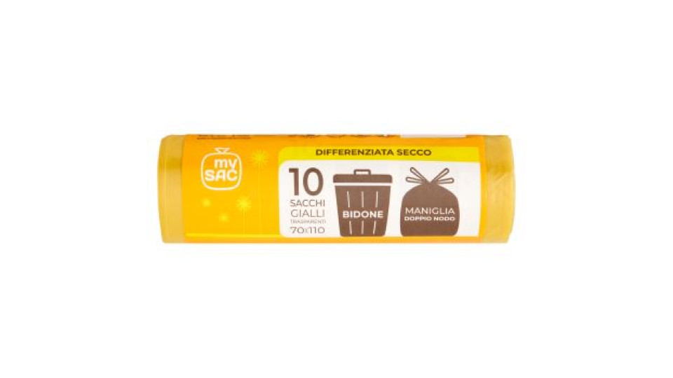 my Sac Differenziata Secco Sacchi Gialli Trasparenti 70x110 Bidone 10 pz