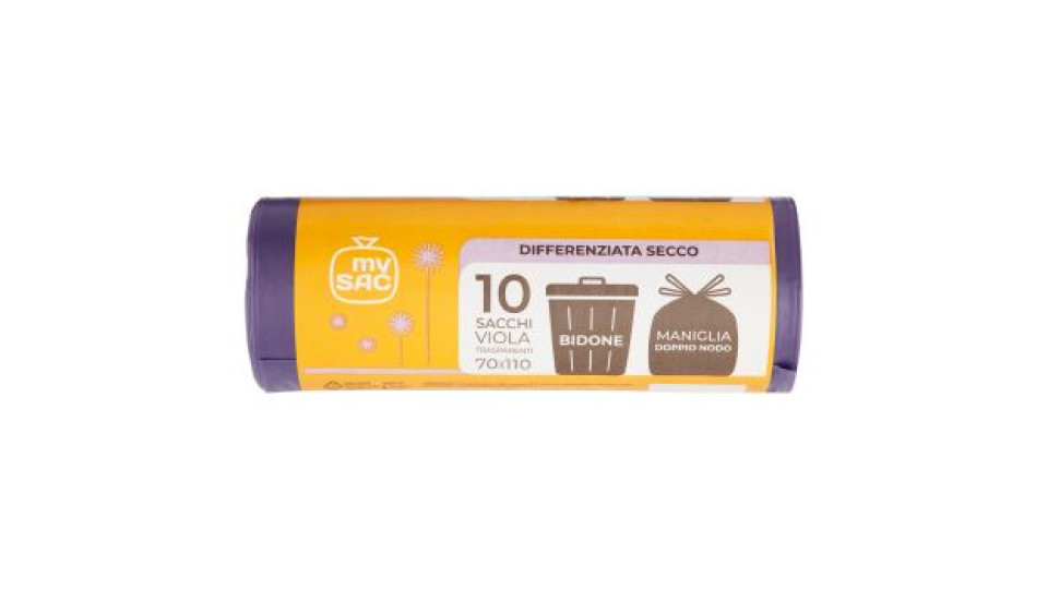 my Sac Differenziata Secco Sacchi Viola Trasparenti 70x110 Bidone 10 pz