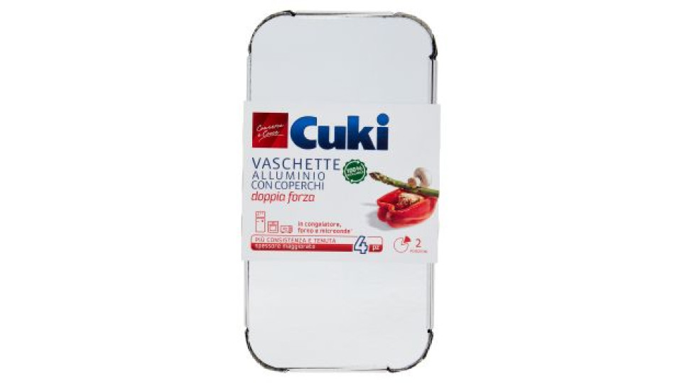 Cuki Conserva e Cuoce Vaschette Alluminio con Coperchio doppia forza 2 Porzioni 4 pz