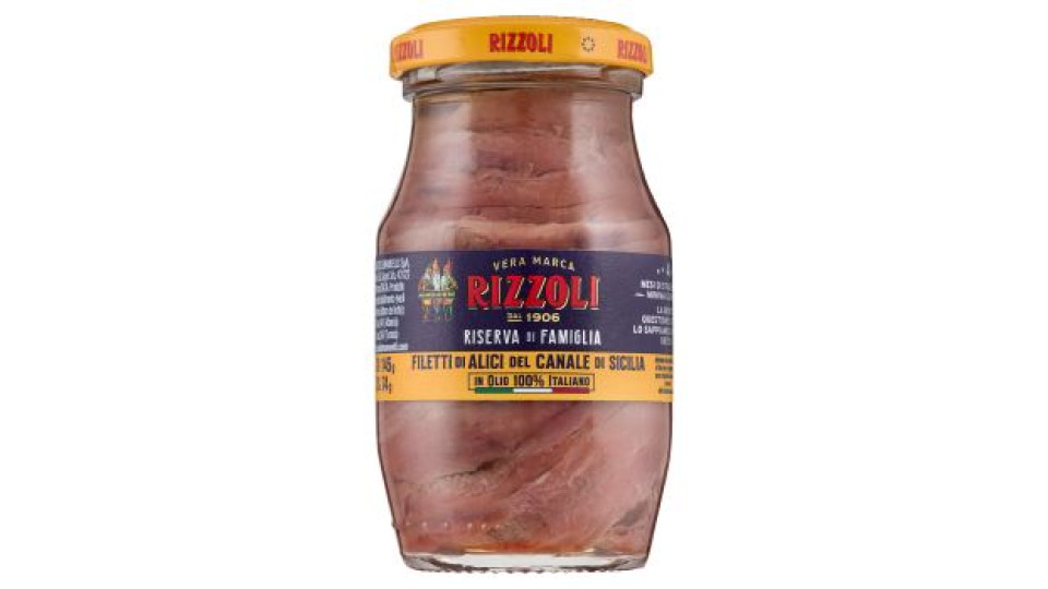 Rizzoli Riserva di Famiglia Filetti di Alici del Canale di Sicilia in Olio 100% Italiano 145 g