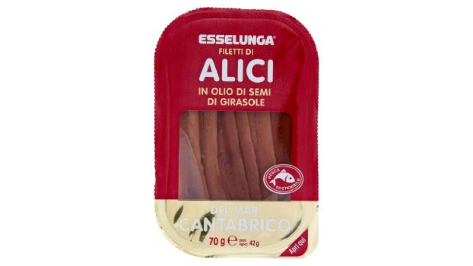 Esselunga Filetti di alici in olio di semi di girasole del mar Cantabrico 70 g