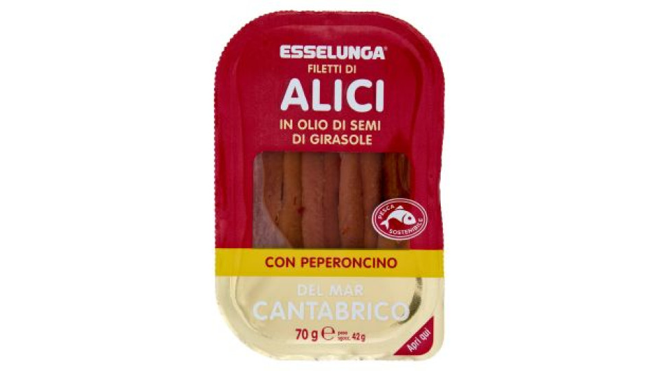 Esselunga Filetti di alici in olio di semi di girasole con peperoncino del mar Cantabrico 70 g