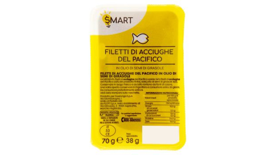 Smart Filetti di acciughe del Pacifico in olio di semi di girasole 70 g