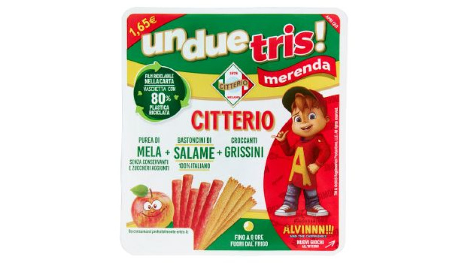 Citterio un due tris! merenda purea di mela + bastoncini di Salame + Grissini 122 g