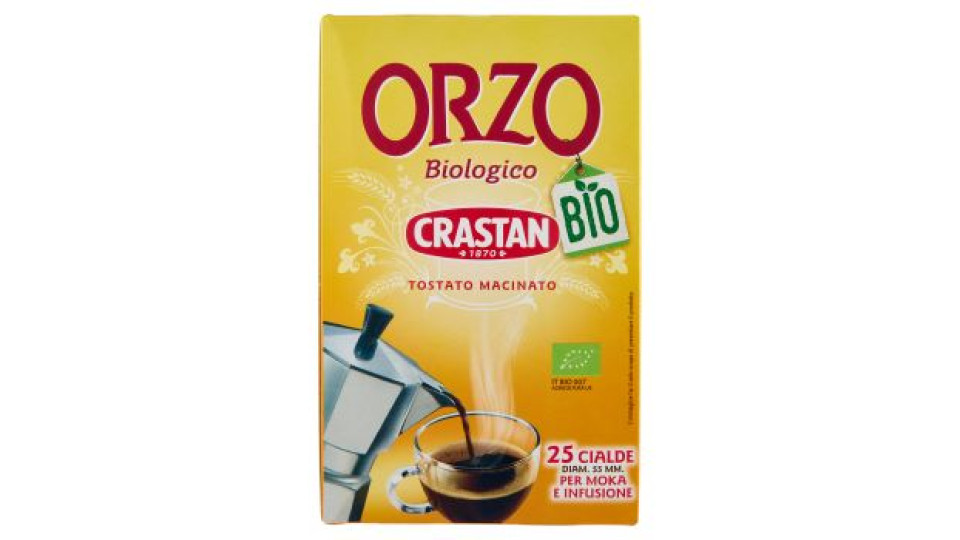 Crastan Bio Orzo Biologico Tostato Macinato Cialde per Moka e Infusione 25 x 6 g