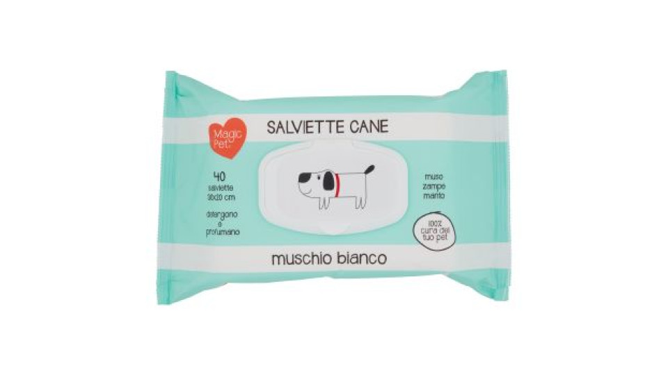 Magic Pet Salviette Cane muso - zampe - manto muschio bianco 40 pz