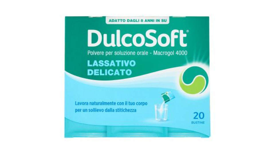 DulcoSoft Polvere per soluzione orale - Macrogol 4000 Lassativo Delicato Bustine 20 x 10 g