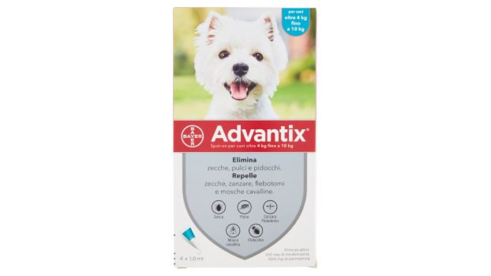 Advantix Spot-on per cani oltre 4 kg fino a 10 kg 4 x 1,0 ml