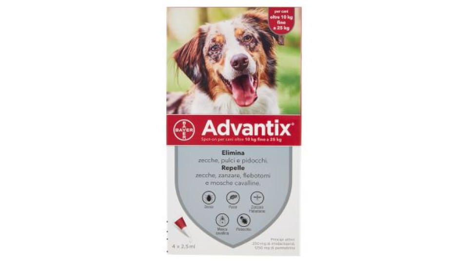 Advantix Spot-on per cani oltre 10 kg fino a 25 kg 4 x 2,5 ml