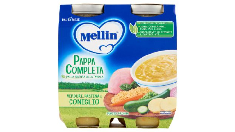 MELLIN Pappa Completa, Pastina Verdure Coniglio, dal 6° mese, 2x250g
