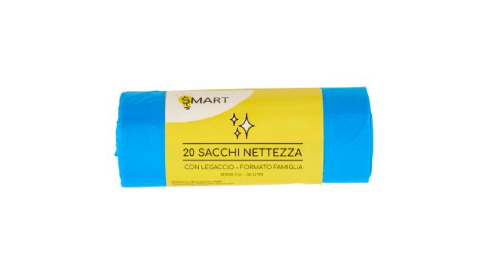 Smart Sacchi nettezza con legaccio formato famiglia 50x60 cm 30 litri 20 pz