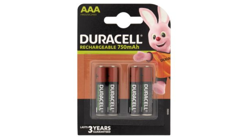 Duracell Rechargeable AAA 750mAh Batterie Ministilo Ricaricabili confezione da 4
