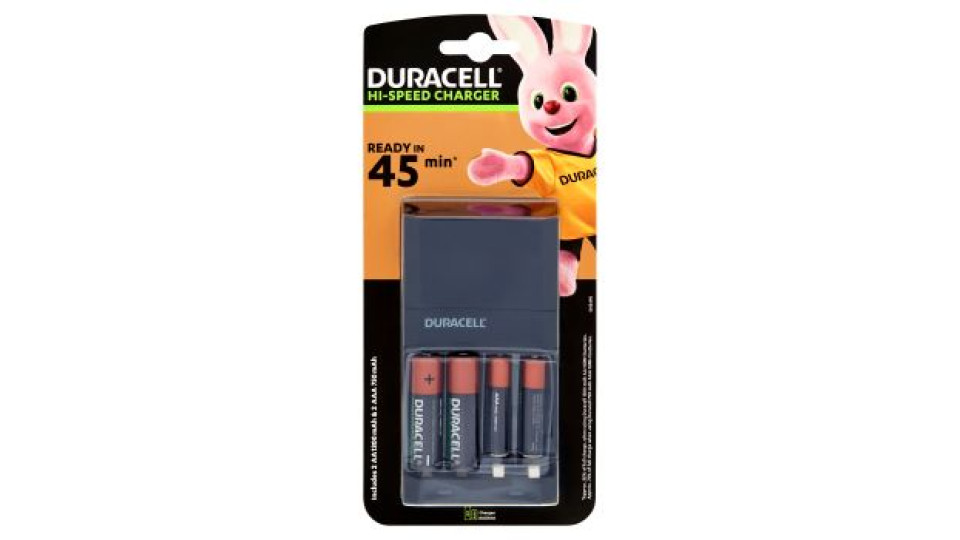 Duracell Caricabatterie da 15 Minuti con incluse batterie ricaricabili 2 AA + 2 AAA