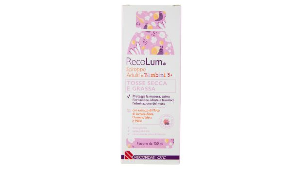 Recordati OTC RecoLum Sciroppo Adulti e Bambini 3+ Tosse Secca e Grassa 150 ml