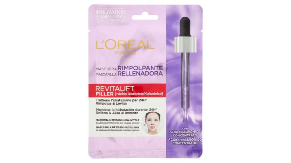L'Oréal Paris Maschera in tessuto Revitalift Filler rimpolpanti anti-età con Acido Ialuronico