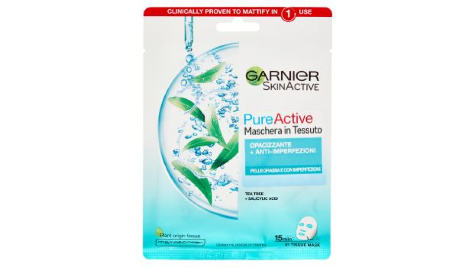 Garnier Pure Active, Maschera in Tessuto, Arricchita con Acido Salicilico