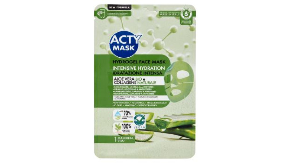 Acty Mask Hydrogel Face Mask Idratazione Intensa Aloe Vera Bio e Collagene Naturale 1 pz