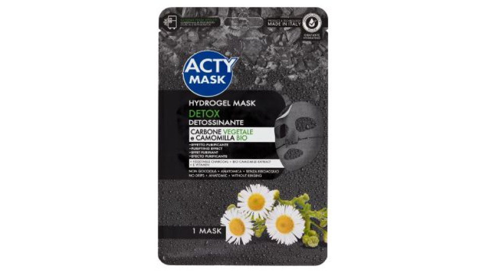 Acty Mask Hydrogel Mask Detox Detossinante Carbone Vegetale e Camomilla Bio 1 pz