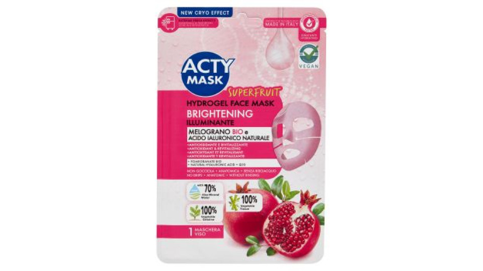Acty Mask Superfruit Hydrogel Face Mask Illuminante Melograno Bio e Acido Ialuronico Naturale 1 pz