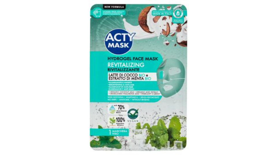 Acty Mask Hydrogel Face Mask Rivitalizzante Latte di Cocco Bio e Estratto di Menta Bio 1 pz