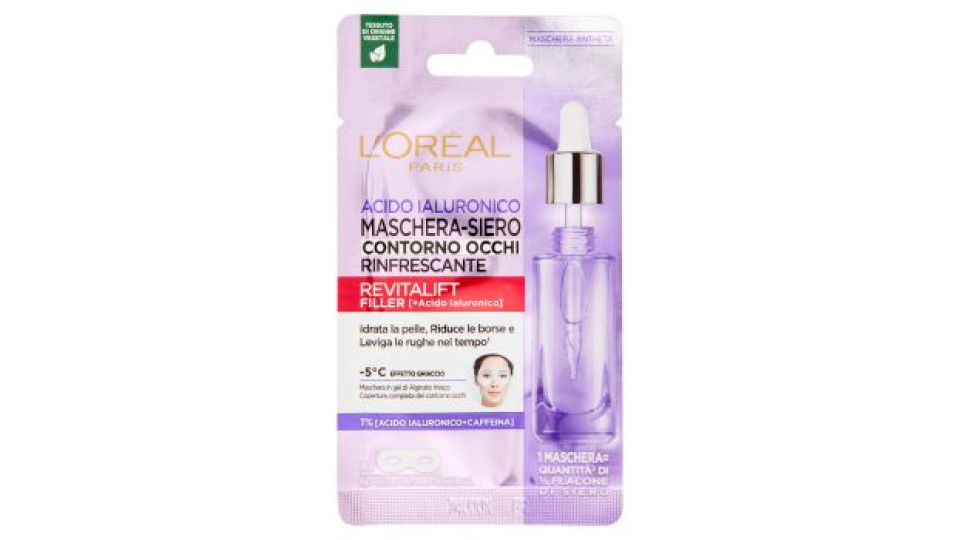 L'Oréal Paris, Revitalift Filler maschera occhi rinfrescante con Acido Ialuronico 11 g