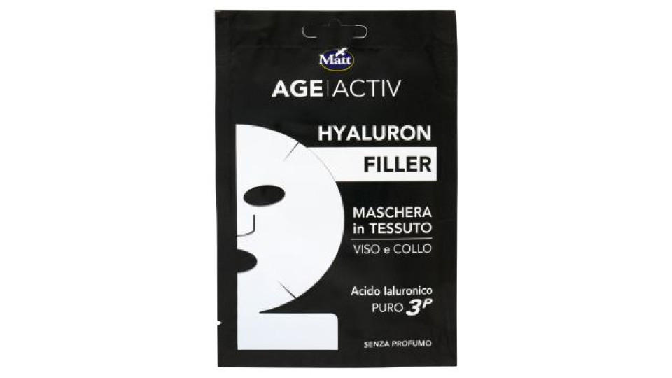 Matt Age Activ Hyaluron Filler Maschera in Tessuto Viso e Collo Acido Ialuronico Puro 3P 20 ml